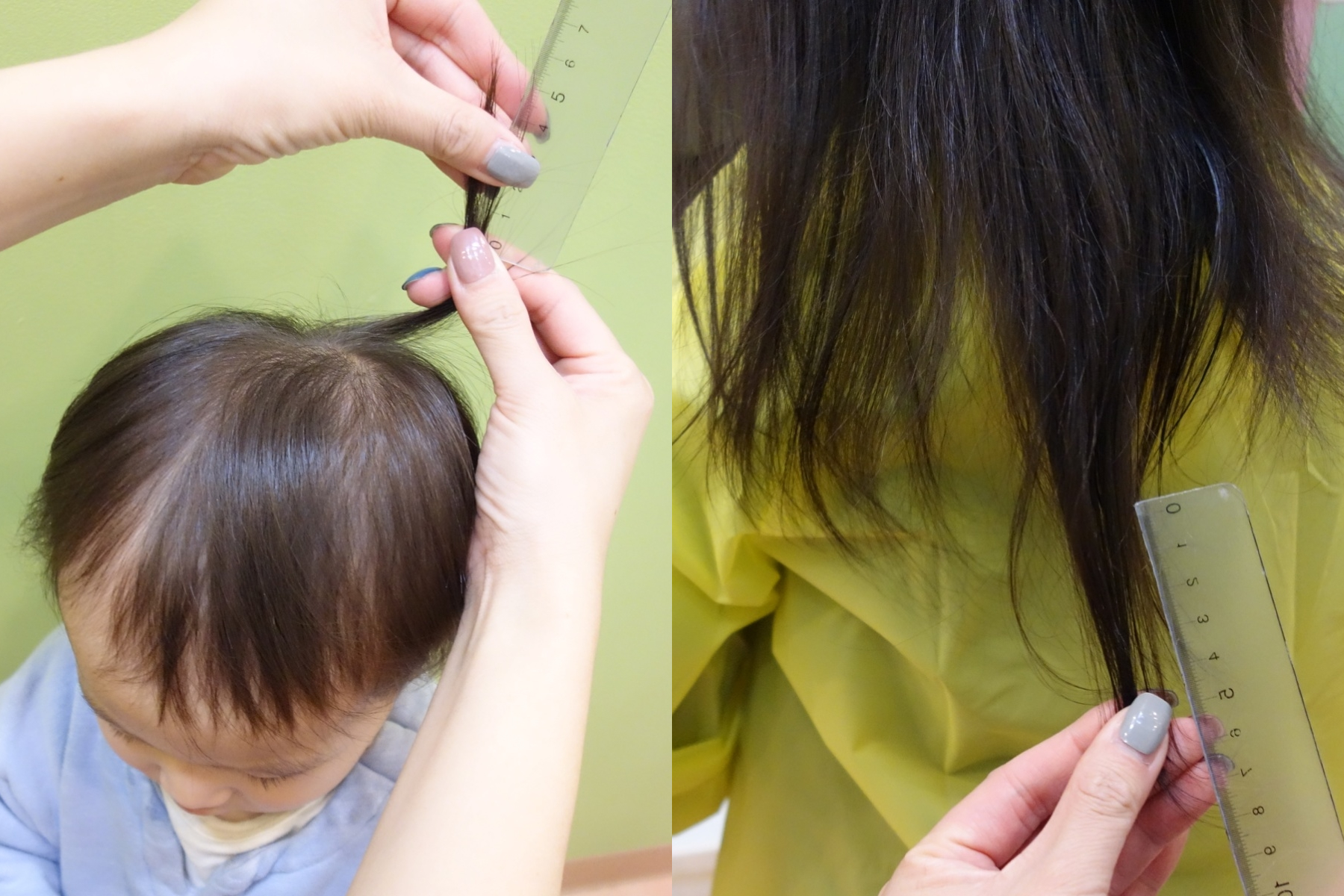 プロ直伝！自宅でも失敗しない赤ちゃん筆用ヘアカット方法 必要な髪の毛の長さと量が取れるか確認する