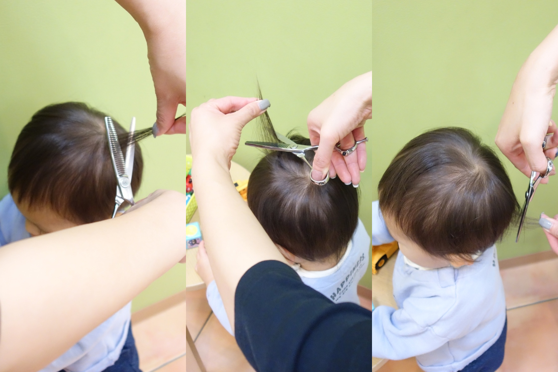 プロ直伝！自宅でも失敗しない赤ちゃん筆用ヘアカット方法：すきバサミで根元を切る